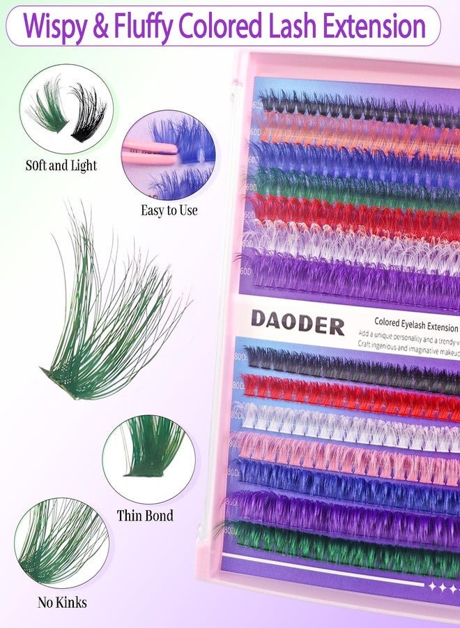 داودر رموش DAODER الملونة، وصلات رموش كثيفة 60D+80D، وردي، أحمر، أزرق، أخضر، أبيض، بنفسجي، أسود، مناسبة للهالوين والكوسبلاي، وصلات رموش D Curl 10-16MM (8 ألوان فقط) - Image 3